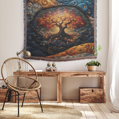 Vibrant Tree of Life Quilted Design Woven Throw Blanket Perfect for Inspirational Home Decor and Cozy Comfort - Awakening Righteousness