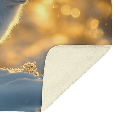 White Arctic Fox on Glowing Snow Under Radiant Sunlight Magical Atmosphere Fleece Sherpa Blanket - Awakening Righteousness