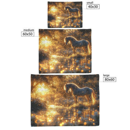 White Horse Standing in Glowing Forest Bathed in Ethereal Moonlight with Luminous Highlights Fleece Sherpa Blanket - Awakening Righteousness