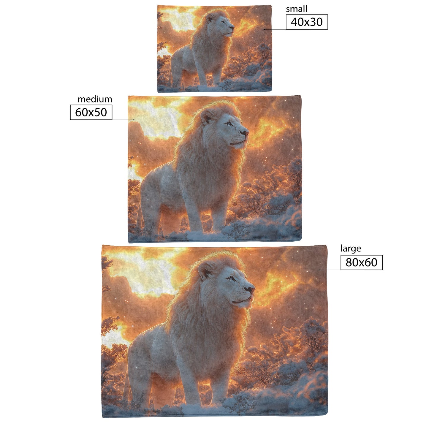 White Lion in Magical Snowy Forest Under Twilight Skies with Shimmering Silver Fur Fleece Sherpa Blanket - Awakening Righteousness