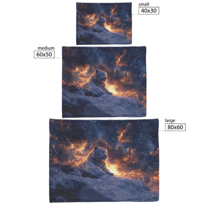 White Tiger on Snowy Cliff Sherpa Fleece Blanket Twilight Sky Stars Glowing Light Majestic Wildlife Scene - Awakening Righteousness