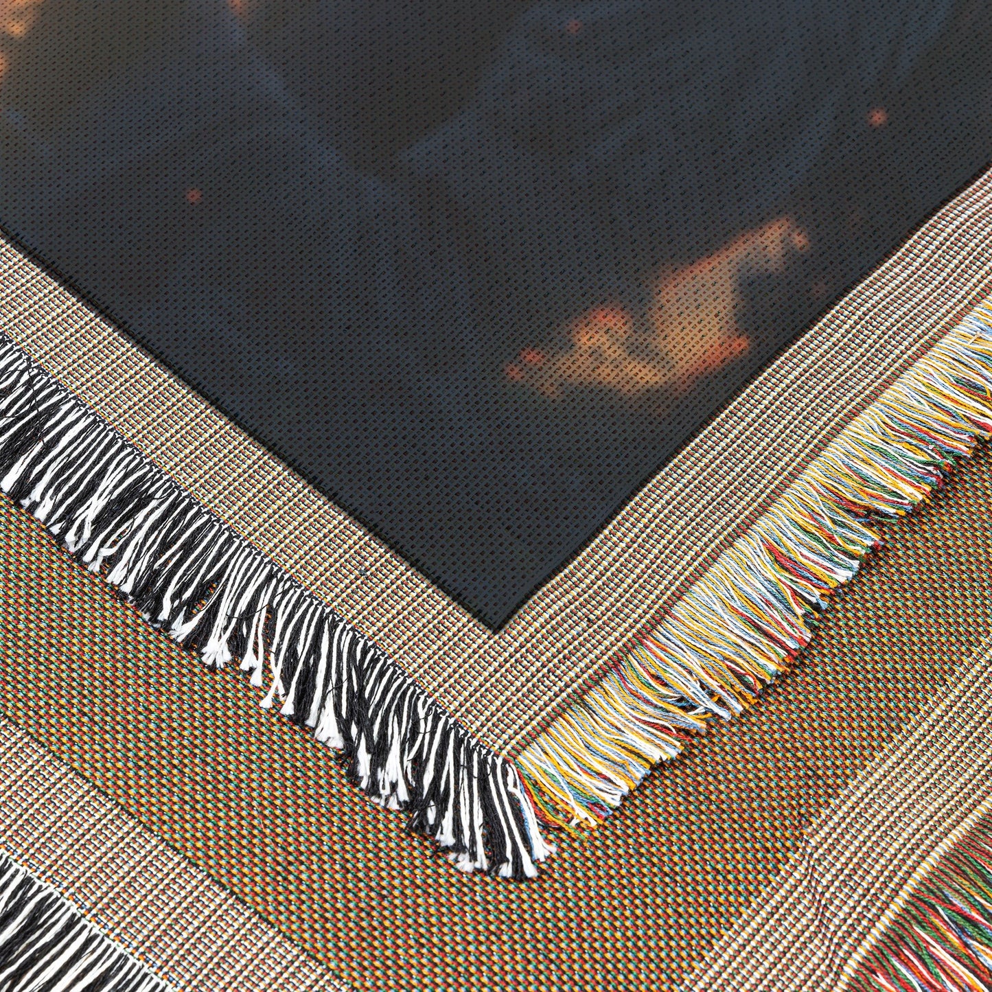 Woven Throw Blanket Depicting Eve Holding the Forbidden Fruit Beneath the Tree of Knowledge at Sunset - Awakening Righteousness