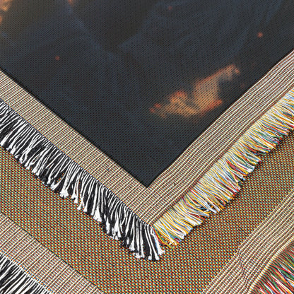 Woven Throw Blanket Depicting Eve Holding the Forbidden Fruit Beneath the Tree of Knowledge at Sunset - Awakening Righteousness