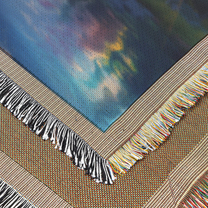 Woven Throw Blanket of a Scenic Autumn Landscape with River and Sunset over Majestic Mountains - Awakening Righteousness