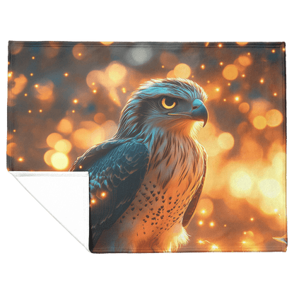 Young Eagle Perched on Glowing Tree Branch Surrounded by Shimmering Fireflies and Twilight Hues Fleece Sherpa Blanket - Awakening Righteousness