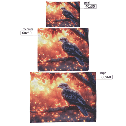 Young Eagle Perched on Glowing Tree Branch Surrounded by Shimmering Fireflies and Twilight Hues Fleece Sherpa Blanket - Awakening Righteousness