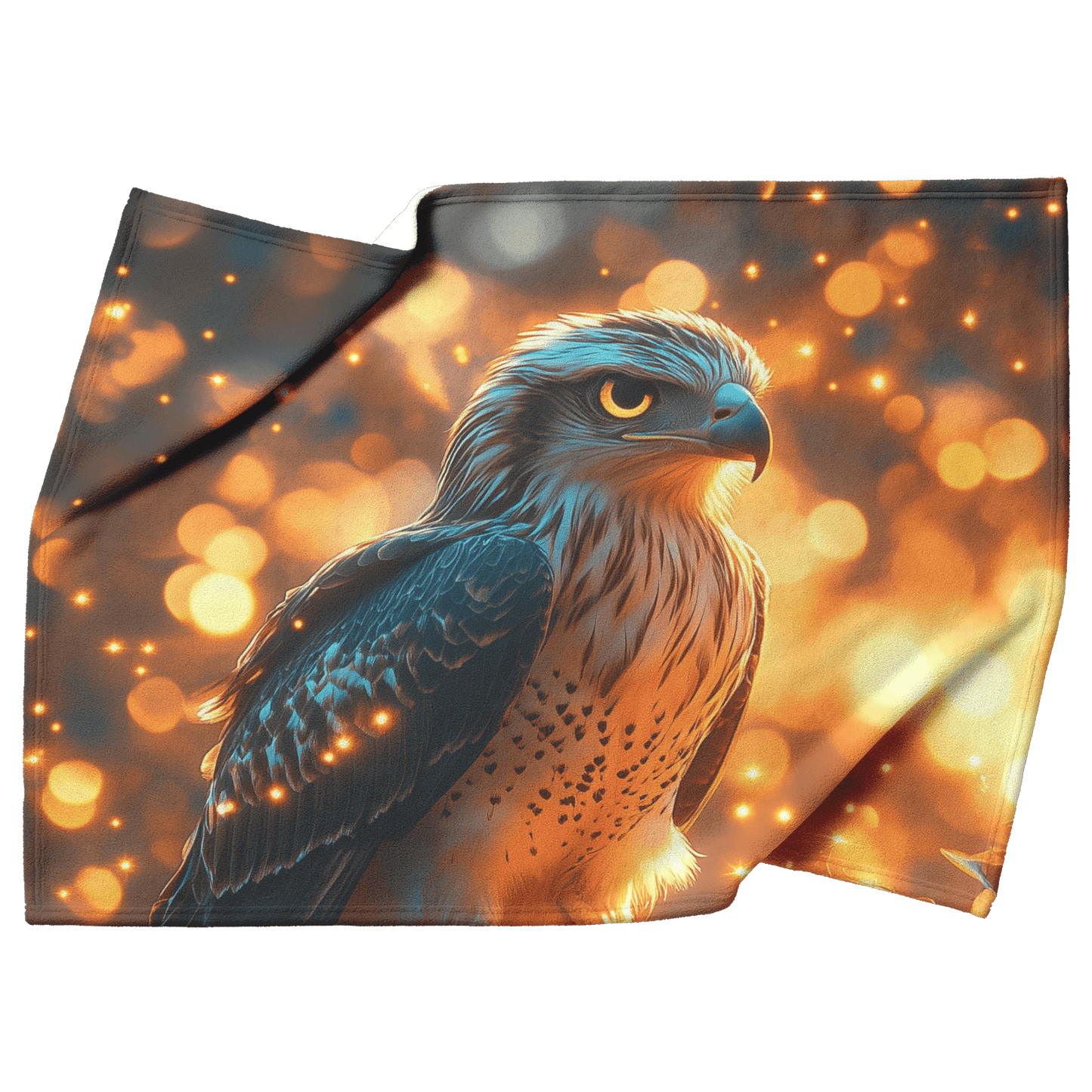 Young Eagle Perched on Glowing Tree Branch Surrounded by Shimmering Fireflies and Twilight Hues Fleece Sherpa Blanket - Awakening Righteousness