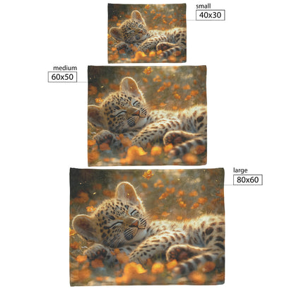 Young Leopard Cub Playfully Rolling in Meadow of Glowing Flowers and Soft Sunlight Fleece Sherpa Blanket - Awakening Righteousness