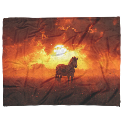 Zebra Silhouette Against Glowing Orange Sky Sherpa Fleece Blanket Dusty Clouds Swirling Serene Wildlife Scene - Awakening Righteousness
